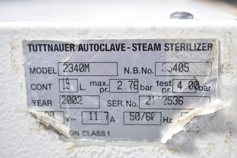 Tuttnauer Autoclave - Steam Sterilizer 2340M - Dental Equipment Store