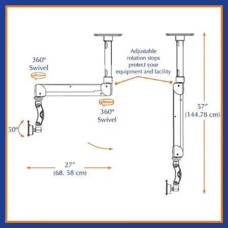ICW ELQ5120-C8X12 Elite Quick Link Single Arm LCD Ceiling Mount with a 12" ext - Dental Equipment Store