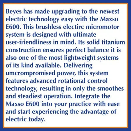 Beyes Maxso E600 Built-In Electric Micromotor System MT6002 Model M600B - Dental Equipment Store