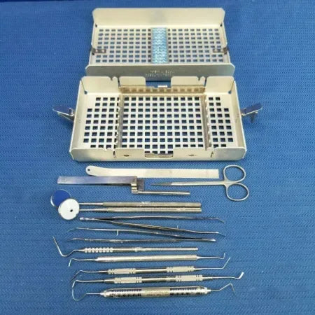 Lot of 12 Dental Instruments with Metal Cassette Tray