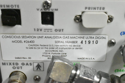 Accutron Conscious Sedation Unit Analgesia Gas Machine Ultra Digital 26400